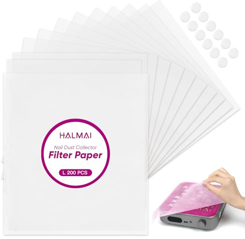 HALMAI 200 Sheets Nail Dust Collector Filter Paper, Disposable Nail Dust Filters for Most Finger Dust Collector Machine, Nail Vacuum for Fingernail Salon Spa Tech Supplies & Accessories (White, L)