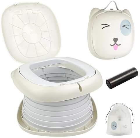 Chiluxendo Vasino Portatile per Bambini da Viaggio con Borsa di Riserva Usa e Getta, Vasetto per Bambini WC, Foldable Toilette Pieghevole da Viaggio per Campeggio o Uso Domestico(Grigio)