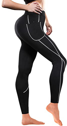 TrainingGirl Women Neoprene Sauna Leggings Sweat Shorts Weight Loss Workout Running Capris Slimming Compression Thermo Pants (Full Length Black, L)