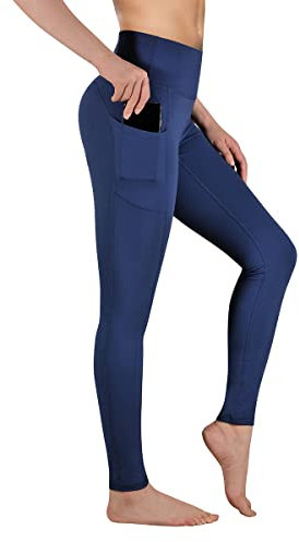 GIMDUMASA Leggings for Women Gym Yoga Pants with Pockets High Waist Workout Running Sports Activewear Fitness UK Deep Blue