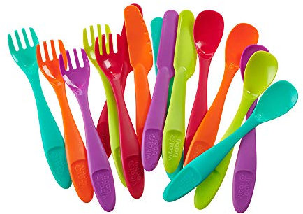 Vital Baby Nourish Perfectly Simple Cutlery 15pk - Baby Weaning and Feeding Spoons, Knives and Forks - Ideal for Toddlers - Bright Colours - BPA, Phthalate & Latex Free - Durable - 12m+ - 15pk