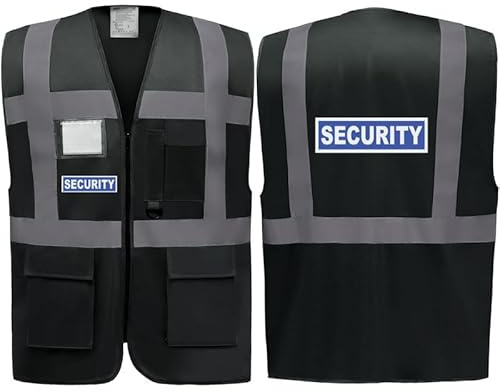 Brook Hi Vis - Security Badge Zipped Hi Vis Vest Reflective, Work Wear Coat Security Officer - Durable Polyester, Reflective Vinyl Banding High Vis Vests with Pockets, and ID Badge Large 40-42