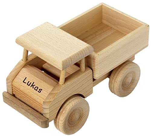 Geschenkissimo Holz LKW Kinder - Holzauto mit Namen Gravur - Spielzeug Lastwagen robust & langlebig - Holzspielzeug für KleinkindeKindergeschenk, Weinachtgeschenk