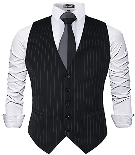 Alizeal Mens Pinstripe Business Suit Vest Formal Dress Tuxedo Waistcoat