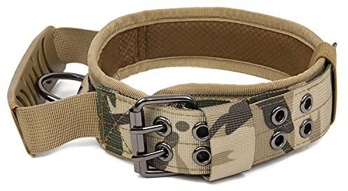 S.Lux Taktisches Halsband Militärisches Nylon Reflektierendes Hundehalsband Heavy Duty Halsband mit Griff Fünf Gänge Verstellbares Trainingshalsband für mittelgroße Hunde (Tarnung, XL)