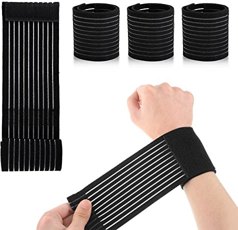 4Pcs Elastic Wrist Band Wrap Sports Wrist Bandage Velcro Wrist Guard Straps Protective Wraps Breathable Adjustable Compression Brace Hand Supports Splint for Gym Carpal Weightlifting Tennis Exercise