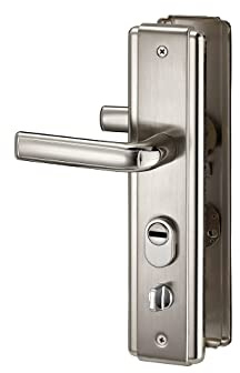 Maniglia per porta d'ingresso SET 68mm con defender integrato, alluminio satinato, apertura destra - THIRARD