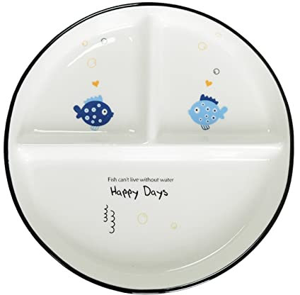 Hoshisea Mittagessen Teller, Snackteller mit Fächern, Keramik Geteilte Teller, Essen Servierteller, für Splittergerichte, Partys, Snacks, Salate, Desserts (Fischmuster)