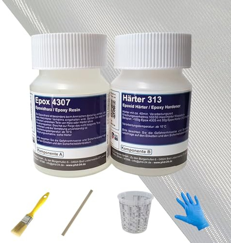 DD Composite Reparatursets Epoxidharz mit Härter, Glasfilamentgewebe und Zubehör für Auto, Boot, Modellbau
