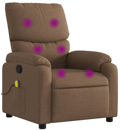 vidaXL Sillón Reclinable, Silla con Masaje Respaldo Reposabrazos, Sillón de Televisión Relax Descanso, Asiento para Salón, Tela Marrón