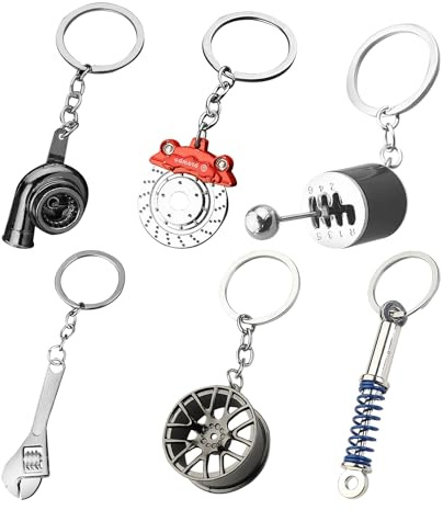 NyxSeat 6 llaveros de coche para hombre, accesorios de coche, regalos de coche, llantas, llaves, turbinas, discos de freno, regalos para amantes de los coches, multicolor, Talla única