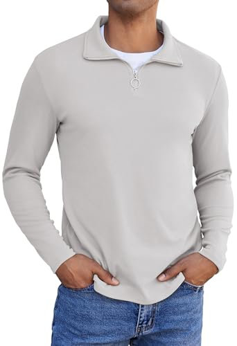 COOFANDY Herren 1/4 Zip Sweatshirt Sweater Troyer Longsleeve Sport Langarmshirts Poloshirt Herren Langarm T Shirts Polo Sweatshirt Casual Pullover Ohne Kapuze Hellgrau M