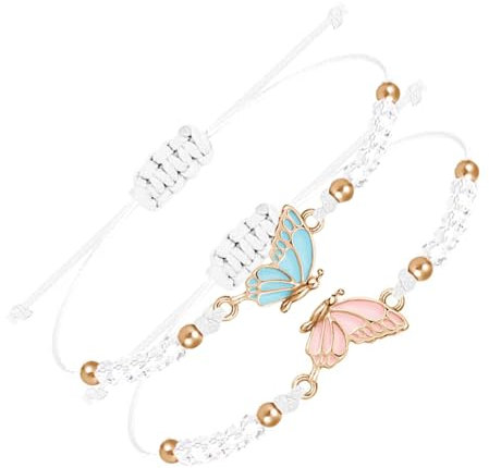 Mezrkuwr 2 Stück Schmetterling Armband, Paar BFF Freundschaftsarmbänder, Verstellbarer Strang, Geschenke für Paare und Gute Freunde