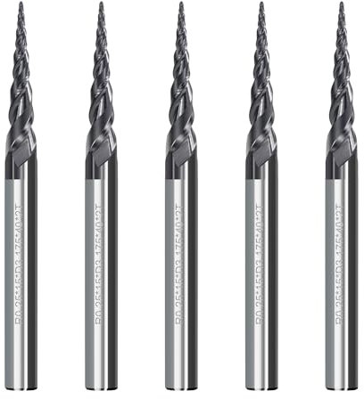 BALUGAEA 5 Stück Kugelkopffräser Set 0,25 mm Radius Holz CNC Fräser 3,175mm 1/8 zoll Schaft 2 Flöten Gesamtlänge 40mm Konischer Spitze Fräser für Oberfräse VHM Schaftfräser für 2D 3D Gravur