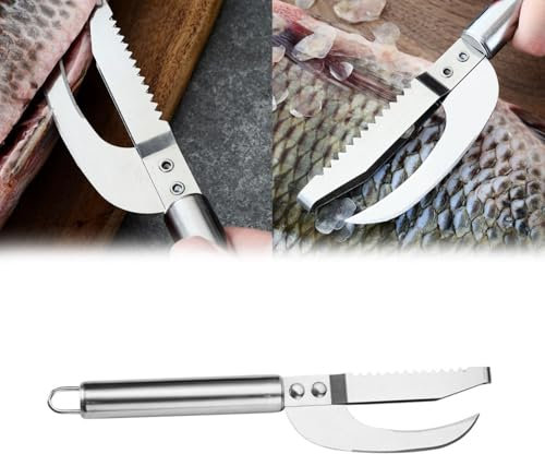 3 in 1 Fish Knife, Fischs Chuppenschaber,2024 Neues Multi Fish Scale Knife,Multifunktionales Edelstahl-Fischmesser, für Schneiden, Entschuppen und Ausnehmen Fischen (2 pcs)