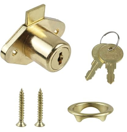 Chinflly Cabinet Drawer Lock with 2 Keys, Gold, Zinc Alloy, 1 Pack