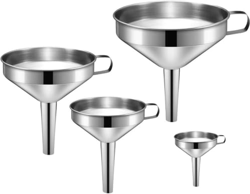 Juego de 4 Embudos de Acero Inoxidable, Embudo de Cocina de Metal con 4 Tamaños, Embudo para La Transferencia de Aceites, Comestibles, Polvo y Líquido - 5.4cm, 8cm, 10cm, 12cm