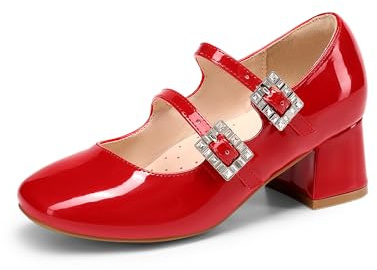 DREAM PAIRS Girls Dress Shoes Mary Jane Double Straps High Heel Wedding Party Dress Pumps for Toddler/Little/Big Kids,Size 10 Little Kid,Red,KKUMPU2503