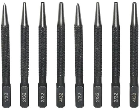 PonFxp nail punch 8-Piece Manual Positioning Centre Punch Set with 4 Sizes (0.79mm, 1.59mm, 2.38mm, 3.18mm) for Metal and Woodworking; Ideal for Repair and DIY Projects