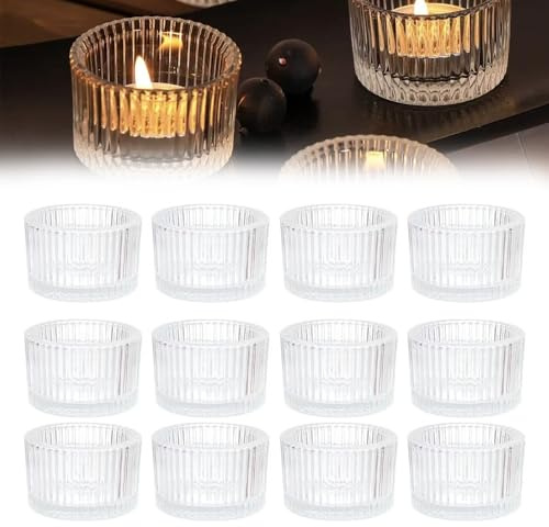 YANGUN 12Pcs Clear Tea Light Candle Holders, Glass Tealight Holders 5cm x 5cm, Votive Candle Holder for Weddings, Parties, Home Decor, Christmas & Restaurants