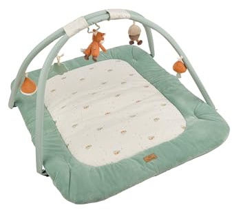 Sterntaler Spielbogen Fuchs Filou 100x80 cm - wattierte Krabbeldecke - Baby Spieldecke mit Bogen & abnehmbarem Spielzeug - mit Spiegel, Rassel & Beißring - Activity Decke - unisex- lichtgrau