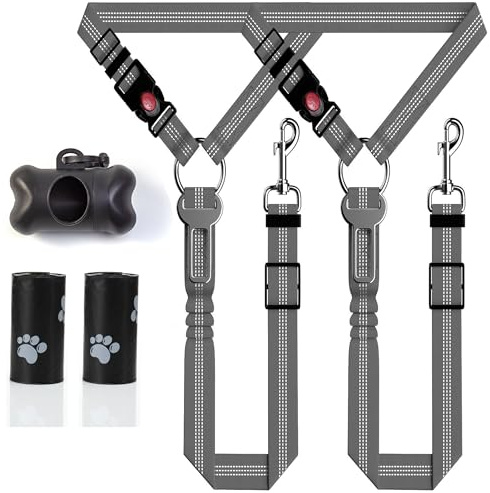 CEASELESLY -2 Pezzi Regolabile Cintura Sicurezza Cani Auto,Cintura Sicurezza dog per Poggiatesta,Cintura per dog in nylon elastico,per Tutte Cani per Auto Viaggio Sicurezza（grigio）