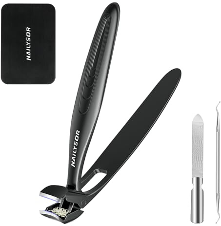 Zehennagelknipser für dicke Zehennägel, langer Griff, Nagelknipser für Senioren, großer Fingernagelknipser, abgewinkelter Kopf mit Fänger, ergonomische breite Backenöffnung, robuster Schneider für