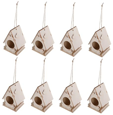 GARIOUANS 8 piezas Kit Casas de Pájaros de Madera sin Pintar para Casitas Colgantes DIY para Pintar de Madera Resistentes al Clima para Decoración y Aprendizaje Infantil