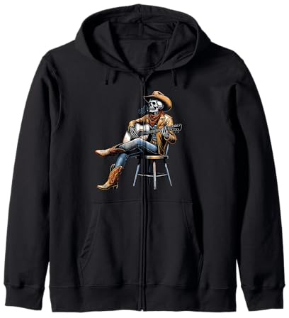 Squelette Cowboy avec Guitare Country Music Western Gothique Sweat à Capuche