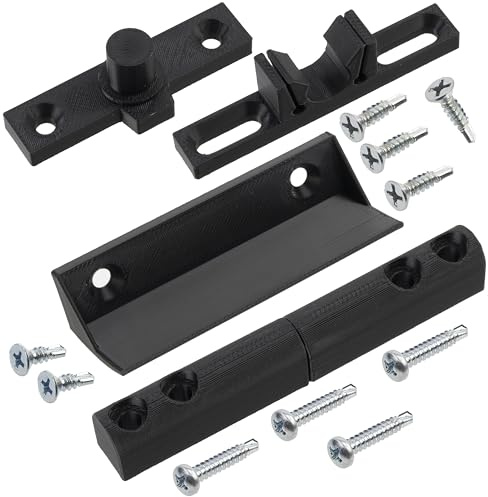AERZETIX - Kit di accessori per telaio zanzariera: 3 cerniere, 3 maniglia, 3 chiavistello in plastica nera + 30 viti autofilettanti (Ø3.9x22 mm, Ø3.9x13 mm, Ø3.9x16 mm)