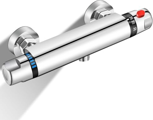 Galaire Robinet Douche Thermostatique, Mitigeur de Douche avec Sécurité Verrouillage 38°C, Robinet Thermostatique Laiton Haute Pression pour Tuyaux Standard, Arrêt Anti-Brûlure​