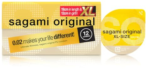 Sagami Original 0,02 XL-storlek | supertunn | superstark | icke-latex PU-kondomer (12-pack)