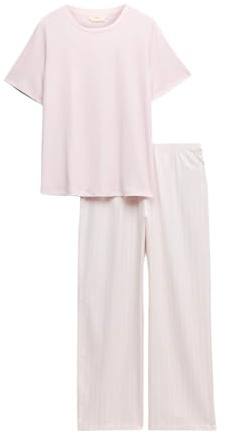 Marks & Spencer Pijama Completo 100% algodón con Parte de Abajo Tejida Mezcla De Rosa L
