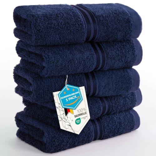 Hammetex Gästhanddukar 5-pack 30x50 cm, 100% Bomullsfrotté | OEKO-TEX-certifierade, mjuka & absorberande, frotté, med hängögla, för badrum, gästtoalett & kök