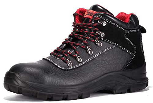 Black Hammer Waterproof Leather Safety Boots for Men Steel Toe Cap Slip Resistant S3 SRC 7777 (8 UK)