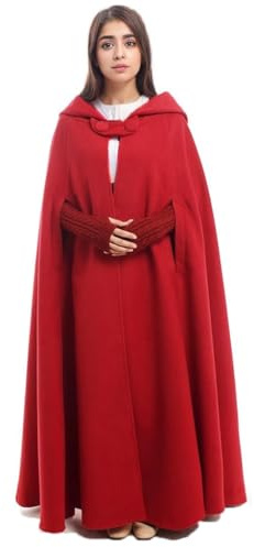 GRACEART Longue Cape à Capuche Poncho Veste Blouson Manteau Robes Chaude (Rouge -Long)