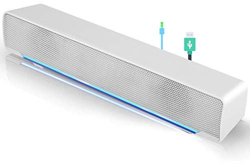 Mini portable USB Wired soundbar Music Player Bass surround Soundbox speaker with 3.5 mm audio plug for desktop, laptop, TV, smartphone, tablet PC, MP3, MP4 and more(white)