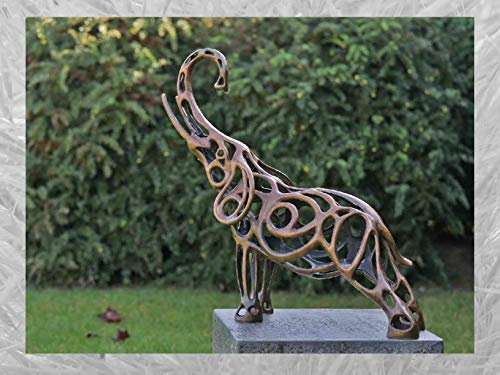 IDYL Bronsskulptur elefanter | 57 x 21 x 58 cm | Modern bronsfigur handgjord | trädgårdsskulptur och dammdekoration | högkvalitativt hantverk | väderbeständig