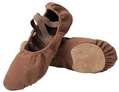 Linodes Ballet Shoes for Women Stretch Canvas Split Sole Dance Shoe for Girls-Coffee-8M