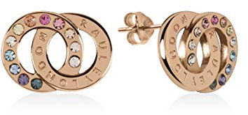 Radley Signature Ladies 18ct Rose Gold Plated Sterling Silver Double Disc Engraved Hoops Earrings RYJ1146