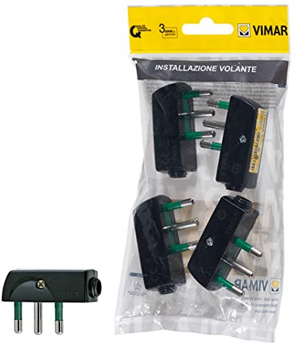Vimar FP00207 Spina grande piatta a squadra SICURY 2P+T 16 A 250 V~ 4 pezzi, standard italiano tipo SPA17, uscita cavo 90°