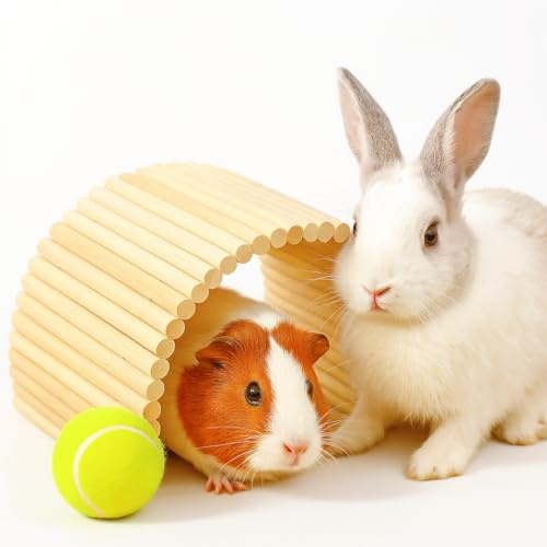 Puente de Madera para Mascotas Pequeñas Túnel de Escalera Flexible Rampa Escondite para Conejillos de Indias Hámsters Chinchillas