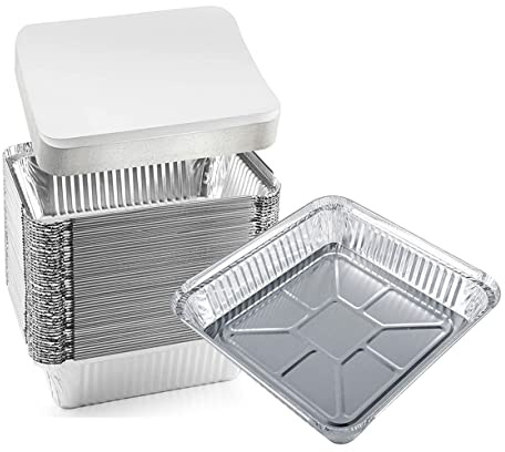 TBUY ROSE Aluminum Trays with Lids 9x9 for Serving Food Turkey Catering Disposable Aluminum Foil Pans for Baking Cakes, Bread, Meatloaf, Lasagna, 30 Pack Sliver 9x9x2