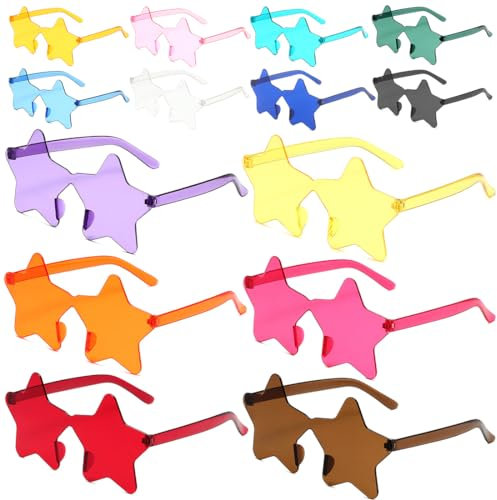 Aurasky 14 Paar Stern Party Brillen, Party Sonnenbrille, Lustige Partybrillen, Hippie Sternenbrillen, Transparente Bonbonfarbe Gläser für Geburtstagsfeier Fasching Karneval Halloween
