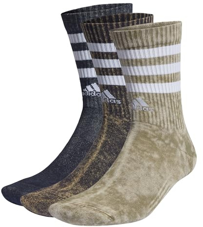adidas 3-stripes Stonewash Crew 3 Pairs Socks, Calze Unisex - Adulto, Olive Strata/Legend Ink/White, 34-36 (Pacco da 3)