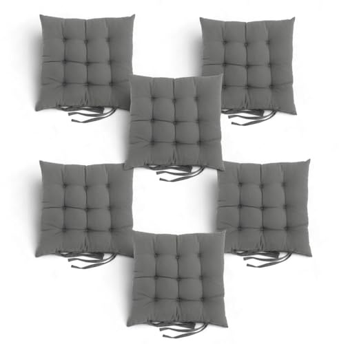 Super Mundo - Pack 6 Cojines para sillas con Correas de sujeción, 40 x 40 x 8 cm, Ideal para decoración jardín Interiores y Exteriores (6 Pack, Gris)