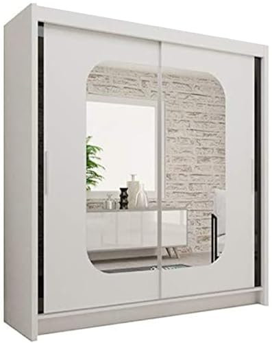 FURNITUREWAVE Alfa Sliding Door Wardrobe with Shelves & Hanging Rails White, Black, Grey & Oak Modern Furniture for Bedroom (120cm/150cm/180cm/203cm) (White, 120cm)