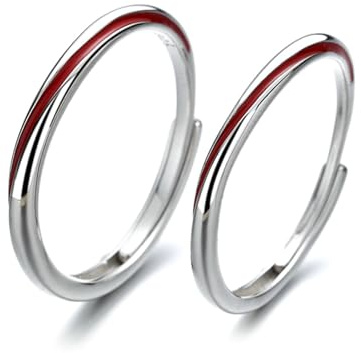 Filo Rosso del Destino Anello Coppia, Anelli Argento Sterling 925 con Linea Rossa Anelli Fidanzamento Donna Anelli di Matrimonio Regolabili