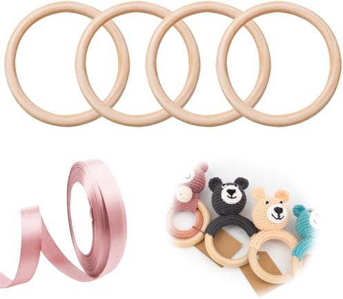 5 Pièces Anneau Bois Anneau Dentition Bebe Bois Cercle en Bois Wooden Anneau en Bois Cercle Bois Naturel non Traité pour L’Artisanat pour Loisirs CréAtifs,Bricolage,DéCo,Fabrication de Bijoux