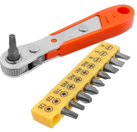 Mesee Mini Clés à Cliquet Mini Tournevis Décalé Réversible à Cliquet 1/4 Entraînement Couple Cliquet Tournevis avec 10 Embouts de Tournevis pour Réparation Multifonction